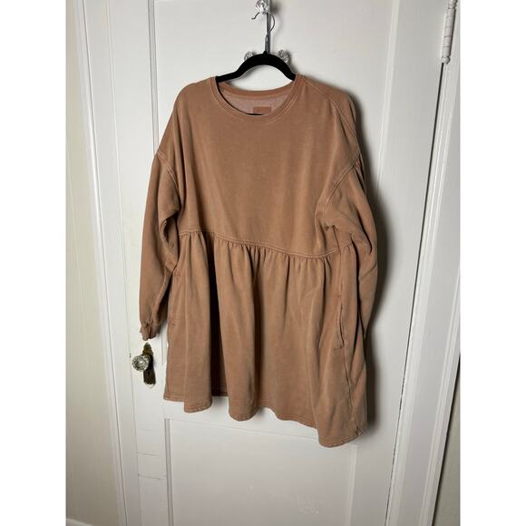 American Eagle Women's Light Brown Babydoll Mini Sweatshirt Dress Size XL - Picture 2 of 7